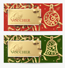 Christmas gift certificate. New Year gift coupon. Vector template for gift card and certificate for a spa, beauty salon, shops, cosmetics and restaurants