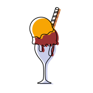 glass cup with ice cream and wafer stick icon over white background colorful design vector illustration