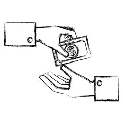 hand human with bill dollar money icon