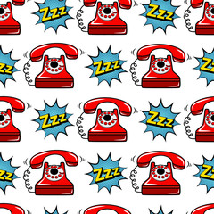 Fototapeta na wymiar Abstract seamless telephone pattern for girls, boys, clothes. Creative vector telephone background with red phone. Funny pattern wallpaper for textile and fabric. Fashion phone style. Colorful bright