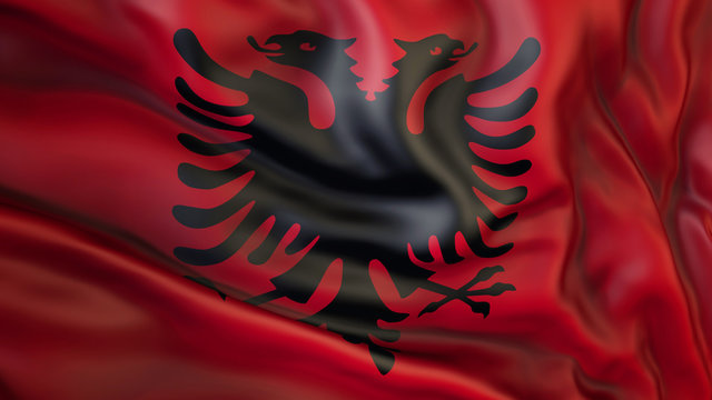 Flag, Albania. Waiving flag of Albania