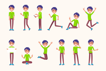 Fototapeta premium Guy Poses in Movement, During Jump, While Running