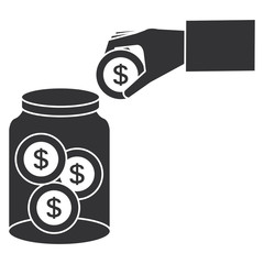 hand saver with glass jar and coins money