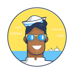 Poster Depicting Sailor against Sea Background