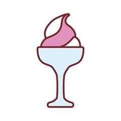 flat line colored  glass with ice cream  over white background  vector illustration