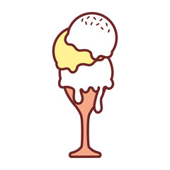flat line colored  glass with ice cream  over white background  vector illustration