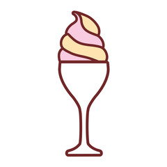 flat line colored  glass with ice cream  over white background  vector illustration
