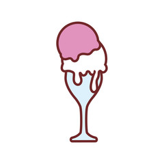 flat line colored  glass with ice cream  over white background  vector illustration