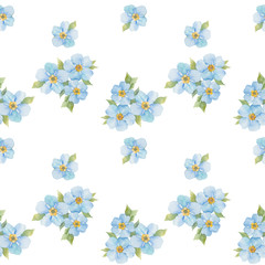 Forget me not seamless pattern. Watercolor hand drawn background.