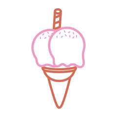 flar line colored ice cream cone  over white background  vector illustration