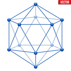 Icosahedron with molecular style. Symbol Science or Blockchain. Molecules or blocks are connected. Vector Illustration.