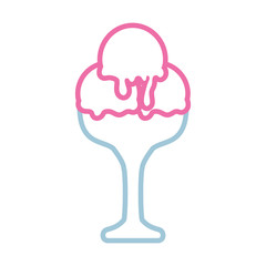 flat line  colored glass with ice cream  over white background  vector illustration