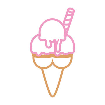 flar line colored ice cream cone  over white background  vector illustration