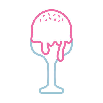 flat line  colored glass with ice cream  over white background  vector illustration