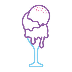 flat line  colored glass with ice cream  over white background  vector illustration