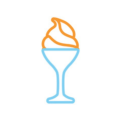 flat line  colored glass with ice cream  over white background  vector illustration