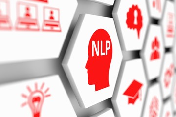 NLP head concept cell blurred background 3d illustration