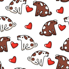 Cute vector dogs and hearts seamless pattern, good for fabric or wrapping paper