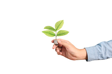 holding lightbulb in  hand