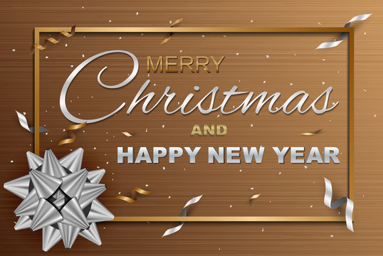 Merry Christmas and Happy New Year greeting card, colored text Design on background texture