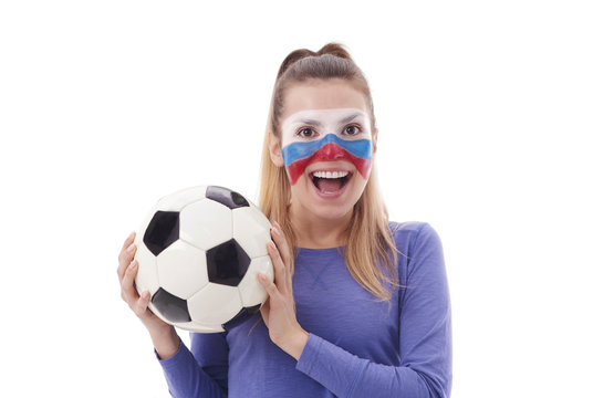 Portrait of female soccer fan with painted face