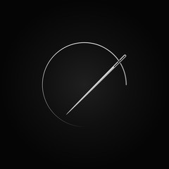 Silver needle and thread round concept icon