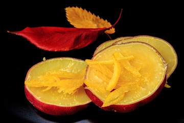 Sweet potato cooked in sugar sirup with Yuzu peel