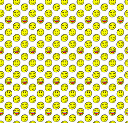 Seamless pattern with doodled smiles. Colored smiles. VECTOR background. Yellow faces.