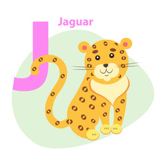 Zoo ABC Letter with Cute Jaguar Cartoon Vector