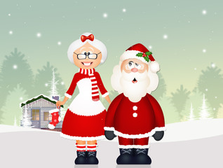 illustration of Santa Claus with his wife