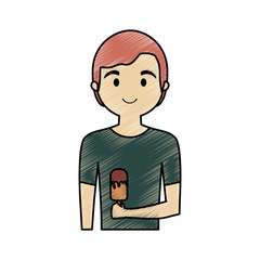 cartoon man with ice cream icon over white background colorful design vector illustration