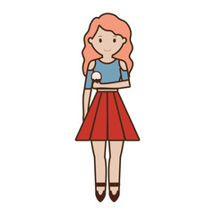 cartoon woman with ice cream icon over white background colorful design vector illustration