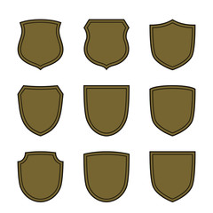 Shield shape bronze icons set. Simple flat logo on white background. Symbol of security, protection, safety, strong. Element badge for secure protect design emblem decoration. Vector illustration