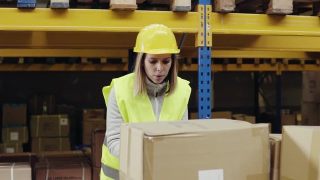 Female warehouse worker with barcode scanner.