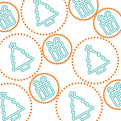 christmas background tree and gift traditional pattern design vector illustration