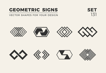 Set of eight minimalistic trendy shapes. Stylish vector logo emblems for Your design. Simple geometric signs collection.