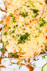 beefsteak under cheese, macro