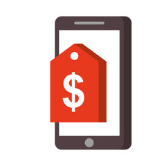 mobile phone online market price tag technology vector illustration