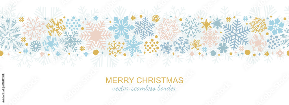 Wall mural seamless snowflake border decoration isolated on white background, christmas design for greeting pos