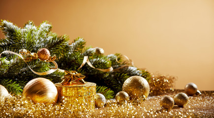 Christmas fir with golden decorations