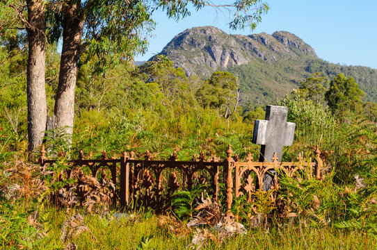One of the remaining headstones in the Pioneer Cemetery Reserve at Tullah - Tasmania, Australia
