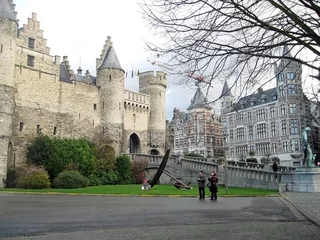 Fotobehang Het Steen castle, medieval fortress in the old city, Antwerp, Belgium © Lunnaya