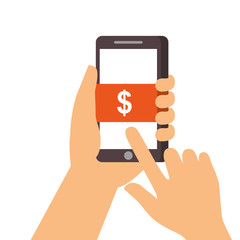hand touch money screen button smartphone vector illustration