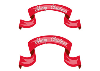 Red glossy ribbon vector banners. Happy New Year. Merry Christmas. Eps 10