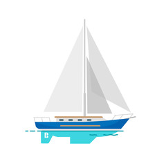 Yacht Sailboat with White Canvas on Water Surface