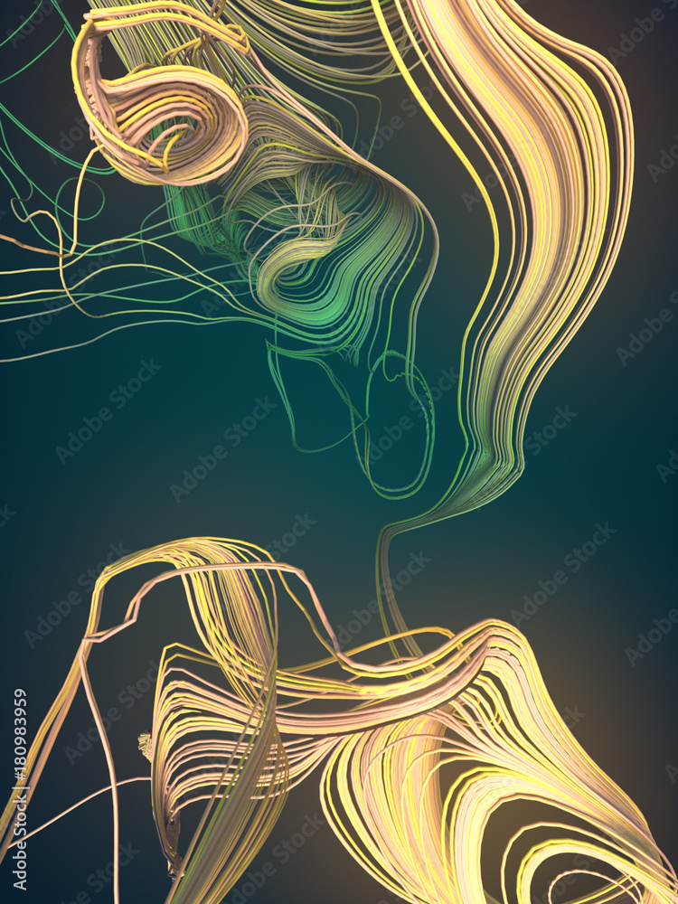 Poster Interlacing abstract colored curves. 3D rendering