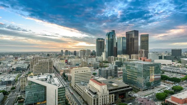 Day to night transition time lapse Los Angeles downtown