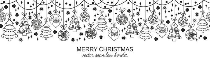 Seamless snowflake header isolated on white background, Christmas design for invitation or greeting card. Vector illustration, merry xmas snow flake border or banner, wallpaper or backdrop decor
