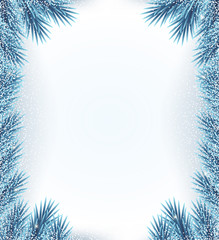Fototapeta na wymiar Vector winter frame. Frozen blue branches of christmas tree
