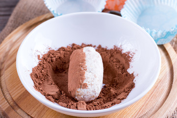 Potato cake in cocoa